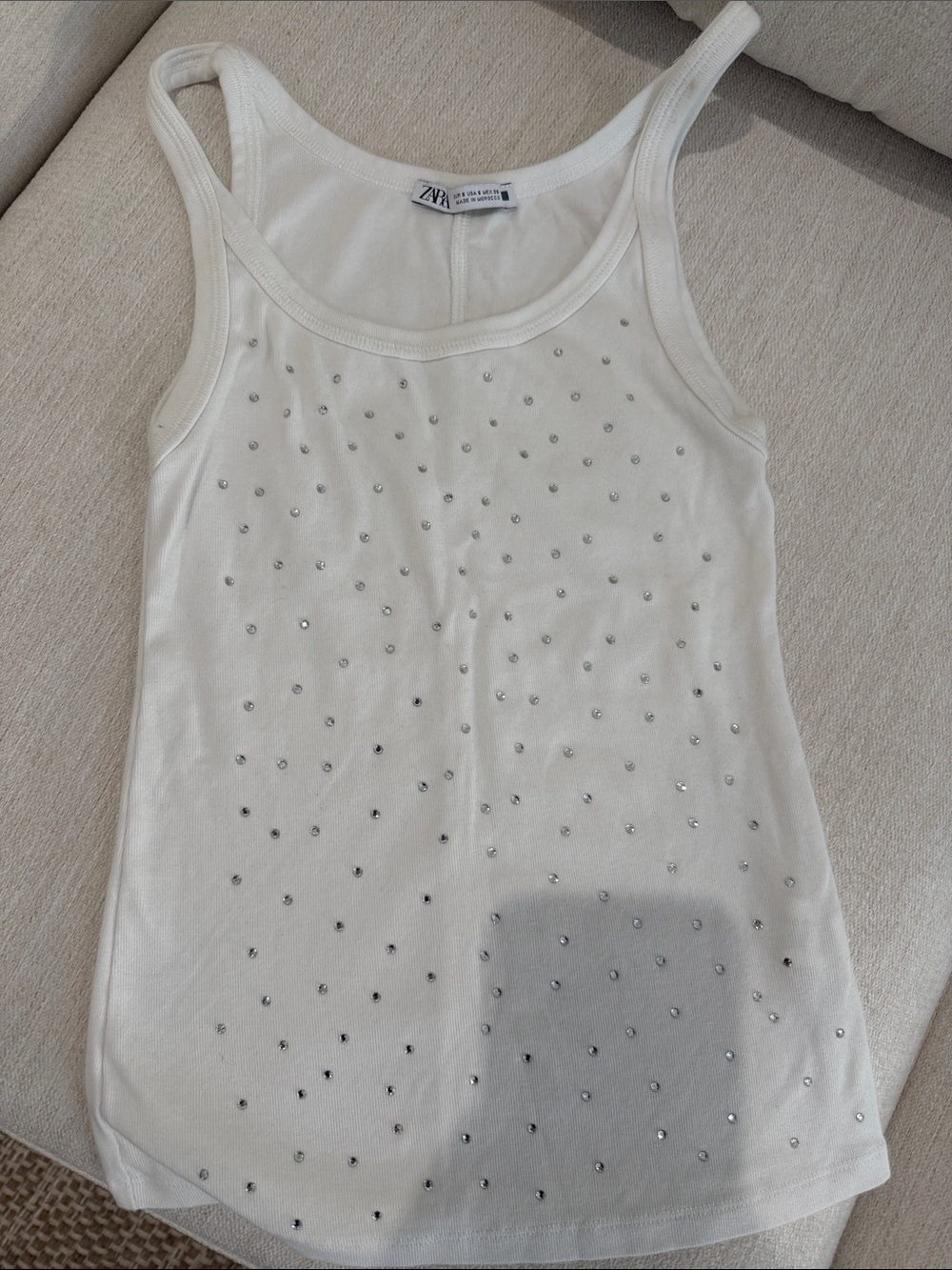 Zara Ivory Tank Top with Silver Stud Details